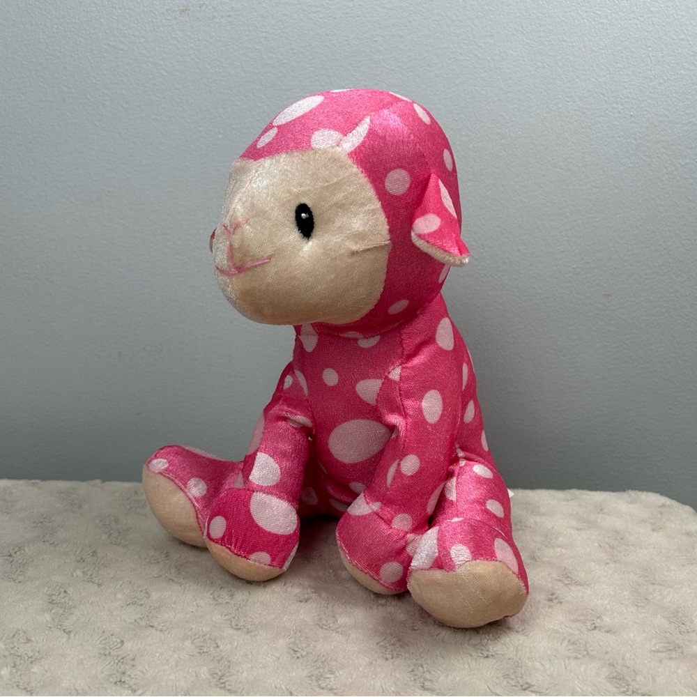 Peek a Boo Toys Pink White Polka Dots Lamb Sheep Plush Stuffed Animal Toy